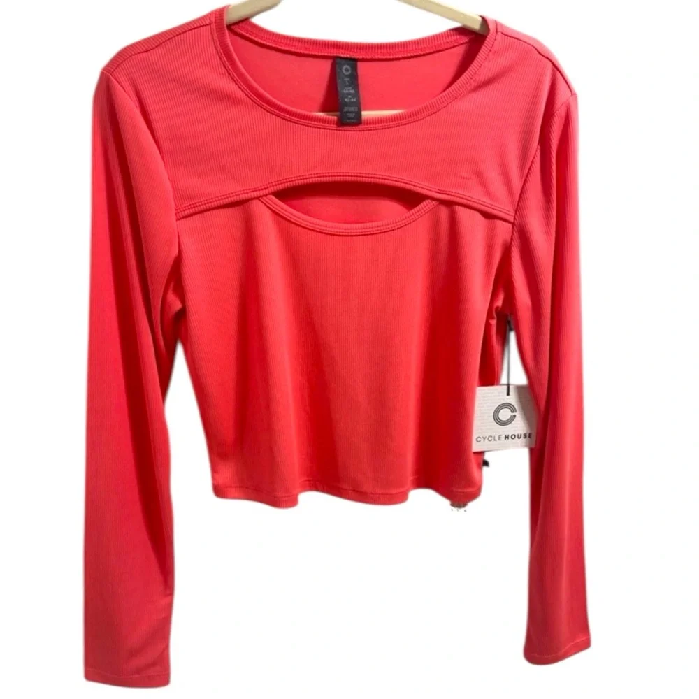 Cycle House By Marika Dubarry Ribbed Long Sleeve Keyhole Active Crop Top Large